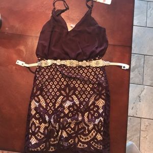 Purple lace dress with beaded belt